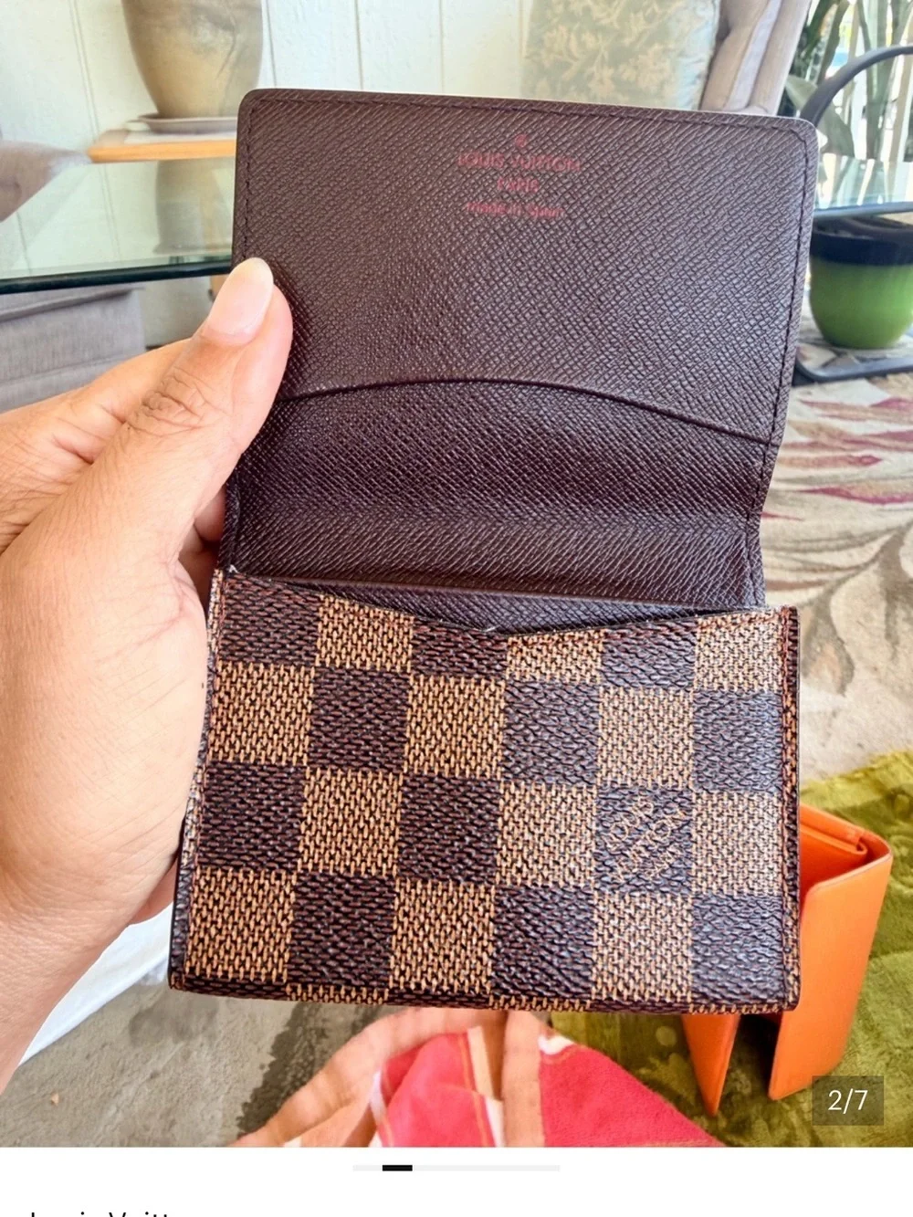 Louis Vuitton Brown Textured Leather Card Holder with Red Debossing - Picture 2 of 8